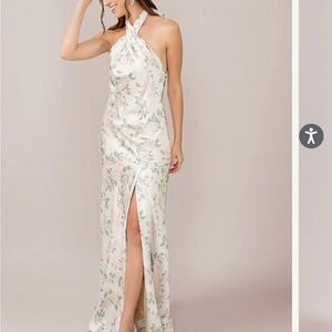 Revelry Athena Satin Floral Print Dress Soft Champagne Bouquet